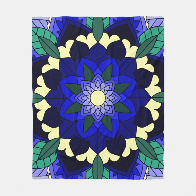 Mandala Pattern 02 in dark blue Fleece Blanket (Front)