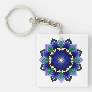 Mandala Pattern 02 in dark blue Key Ring