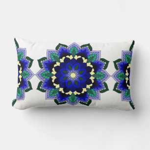 Mandala Pattern 02 in dark blue Lumbar Cushion