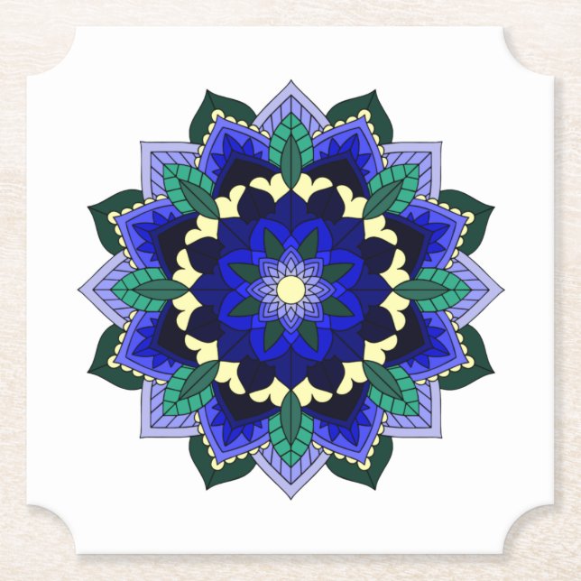Mandala Pattern 02 in dark blue Paper Coaster (Front)