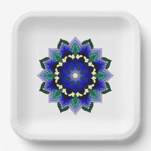 Mandala Pattern 02 in dark blue Paper Plate