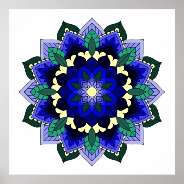 Mandala Pattern 02 in dark blue Poster (Front)