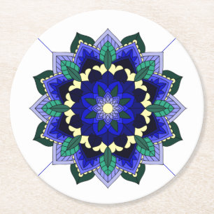 Mandala Pattern 02 in dark blue Round Paper Coaste Coaster