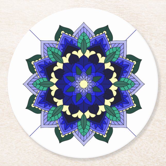 Mandala Pattern 02 in dark blue Round Paper Coaste Coaster (Front)