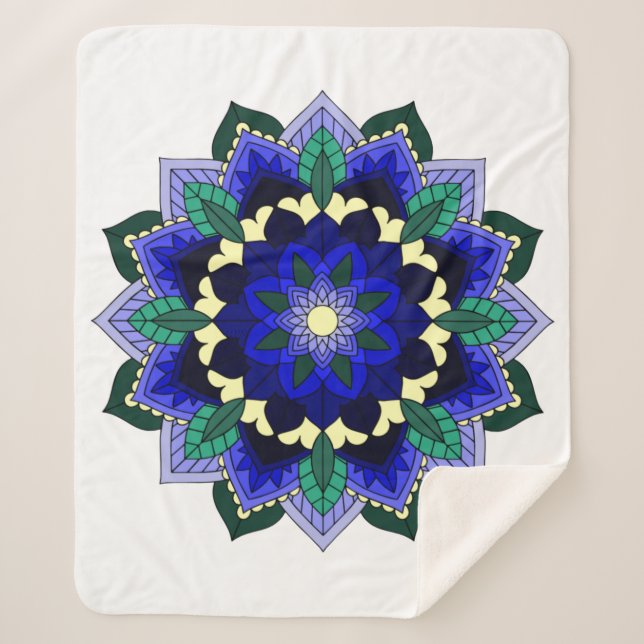 Mandala Pattern 02 in dark blue Sherpa Blanket (Front)