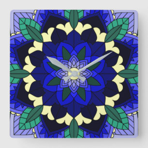 Mandala Pattern 02 in dark blue Square Wall Clock