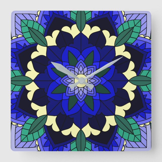Mandala Pattern 02 in dark blue Square Wall Clock (Front)
