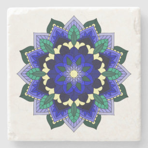 Mandala Pattern 02 in dark blue Stone Coaster