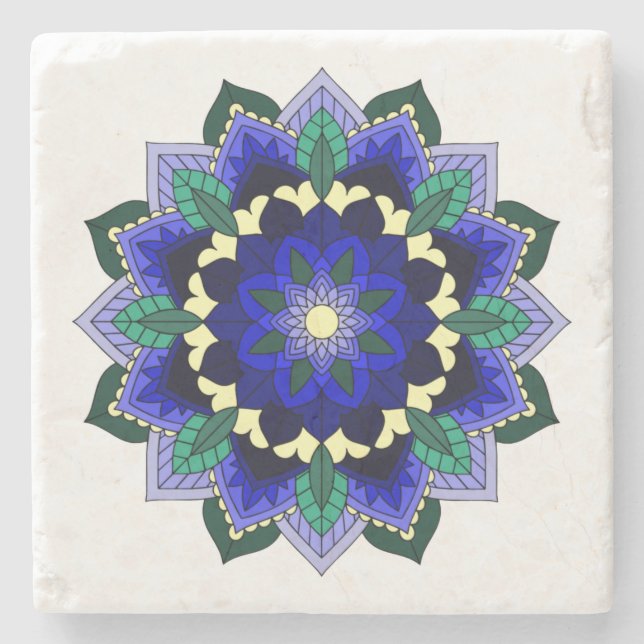 Mandala Pattern 02 in dark blue Stone Coaster (Front)