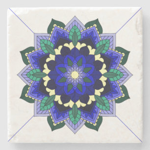 Mandala Pattern 02 in dark blue Stone Coaster