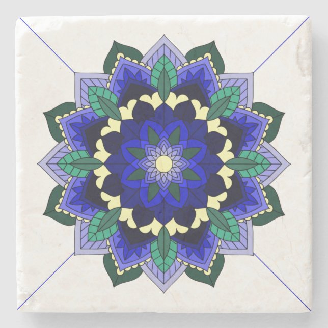 Mandala Pattern 02 in dark blue Stone Coaster (Front)