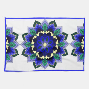 Mandala Pattern 02 in dark blue Tea Towel