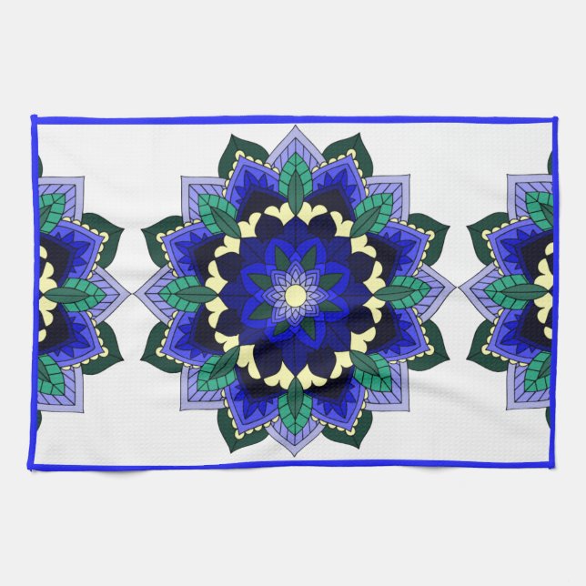 Mandala Pattern 02 in dark blue Tea Towel (Horizontal)