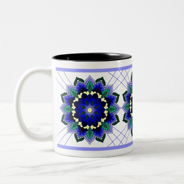 Mandala Pattern 02 in dark blue Two-Tone Coffee Mu Mug (Left)