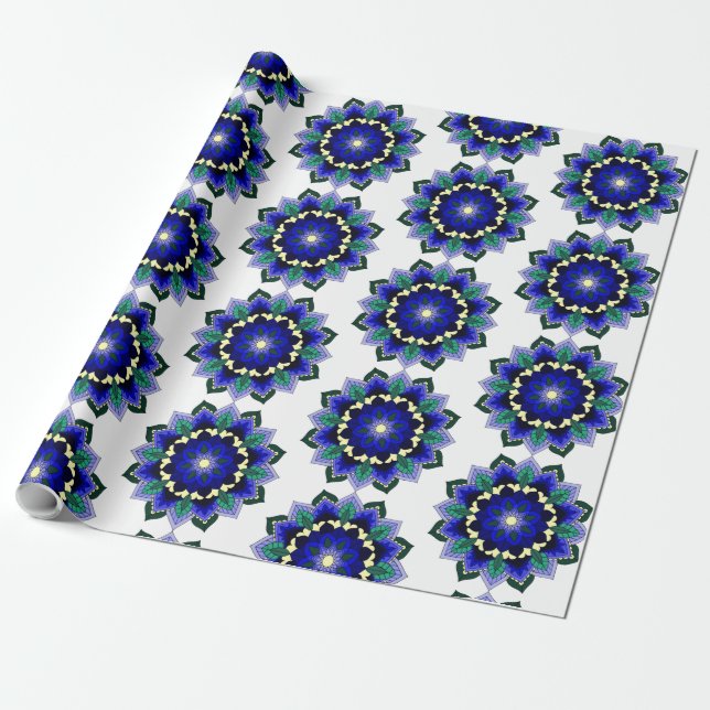 Mandala Pattern 02 in dark blue Wrapping Paper (Unrolled)