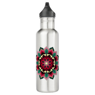 Mandala Pattern 02 in deep pink 710 Ml Water Bottl 710 Ml Water Bottle