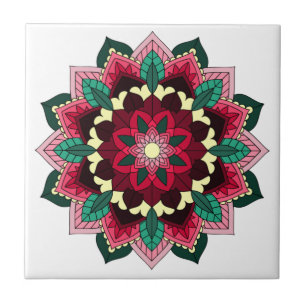 Mandala Pattern 02 in deep pink Ceramic Tile