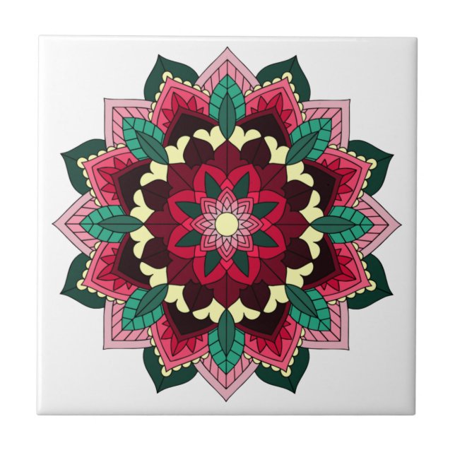 Mandala Pattern 02 in deep pink Ceramic Tile (Front)