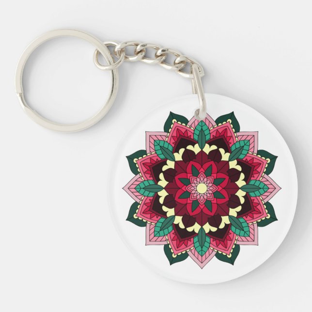 Mandala Pattern 02 in deep pink Key Ring (Front)