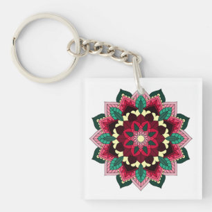 Mandala Pattern 02 in deep pink Key Ring