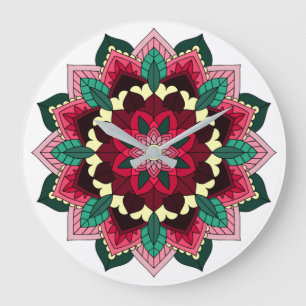 Mandala Pattern 02 in deep pink Large Clock