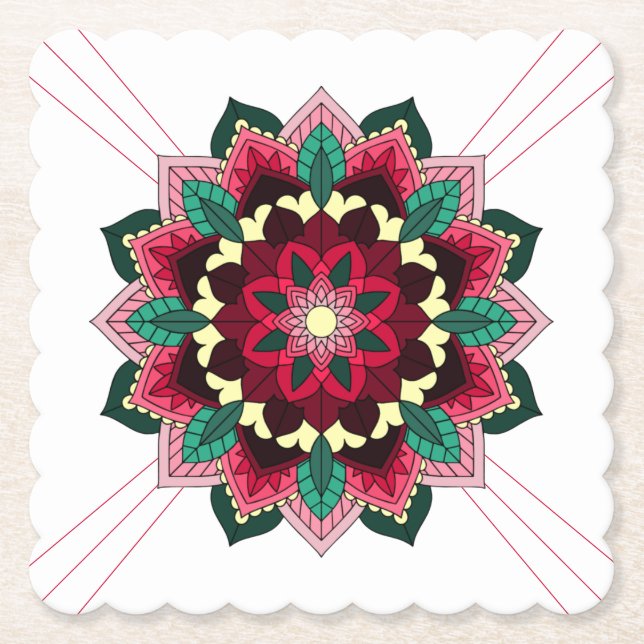 Mandala Pattern 02 in deep pink Paper Coaster (Front)