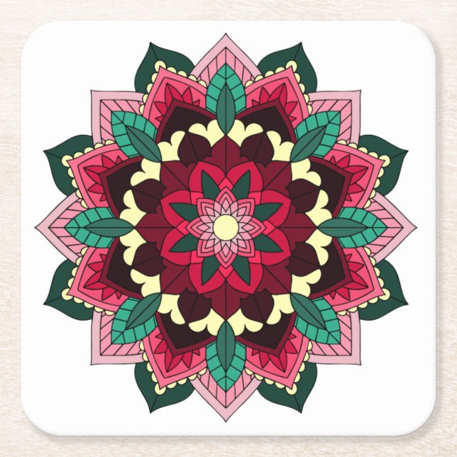 Mandala Pattern 02 in deep pink Square Paper Coast Coaster (Front)