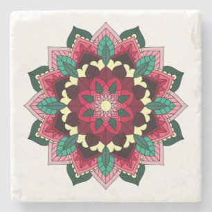 Mandala Pattern 02 in deep pink Stone Coaster