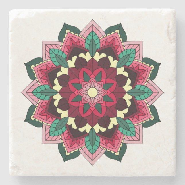 Mandala Pattern 02 in deep pink Stone Coaster (Front)