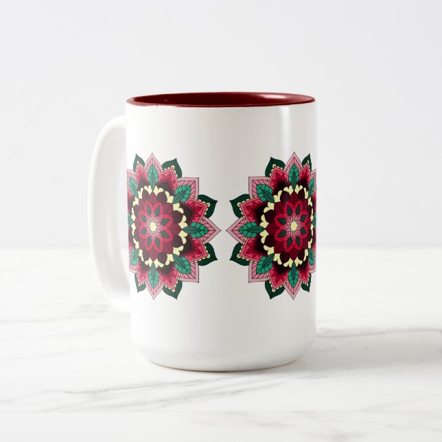 Mandala Pattern 02 in deep pink Two-Tone Coffee Mug (Front Left)
