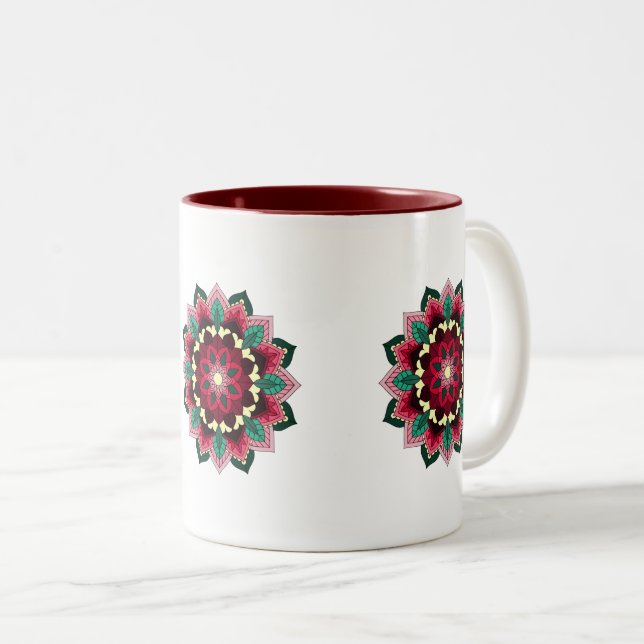 Mandala Pattern 02 in deep pink Two-Tone Coffee Mug (Front Right)