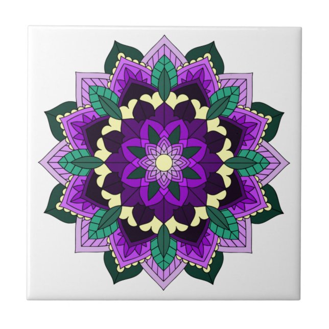 Mandala Pattern 02 in purple Ceramic Tile (Front)
