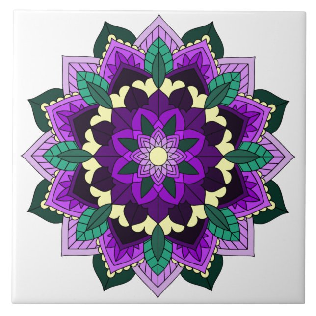 Mandala Pattern 02 in purple Ceramic Tile (Front)