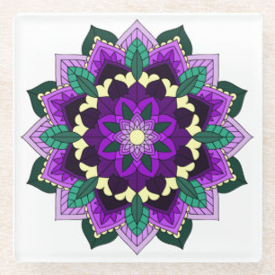 Mandala Pattern 02 in purple Glass Coaster