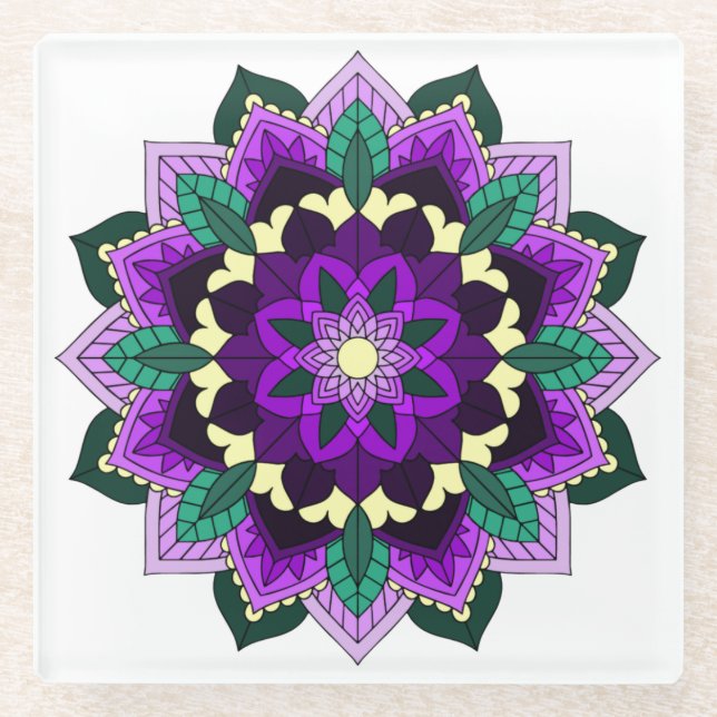 Mandala Pattern 02 in purple Glass Coaster (Front)