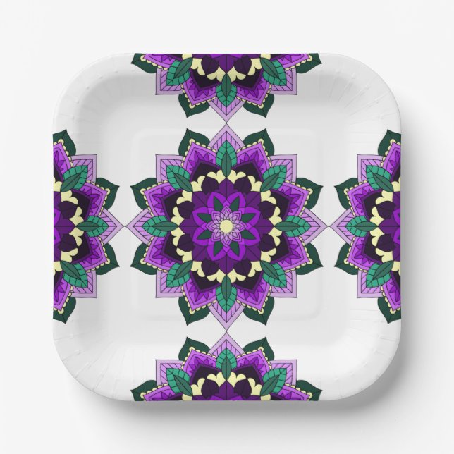 Mandala Pattern 02 in purple Paper Plate (Front)
