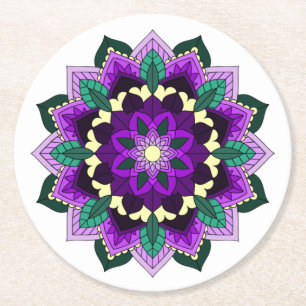 Mandala Pattern 02 in purple Round Paper Coaster