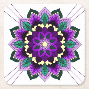 Mandala Pattern 02 in purple Square Paper Coaster