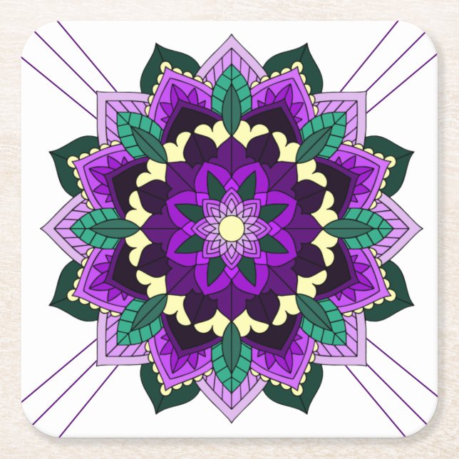 Mandala Pattern 02 in purple Square Paper Coaster (Front)