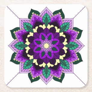 Mandala Pattern 02 in purple Square Paper Coaster