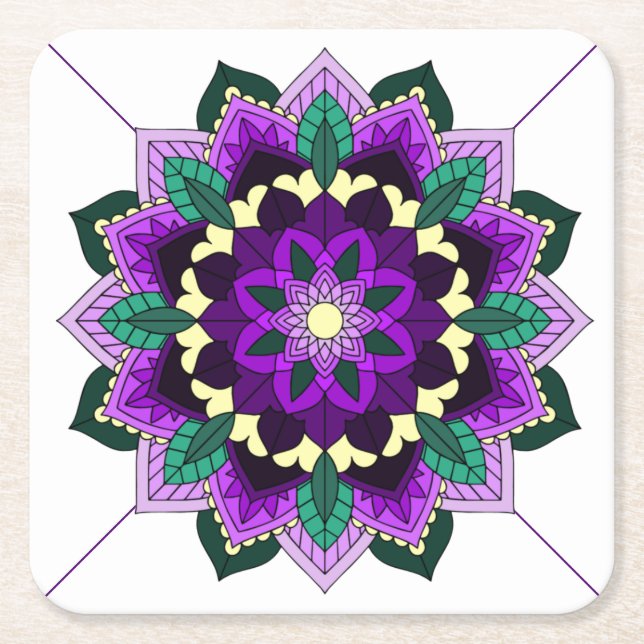 Mandala Pattern 02 in purple Square Paper Coaster (Front)