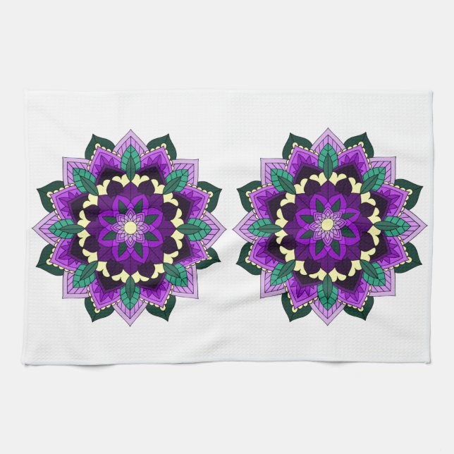 Mandala Pattern 02 in purple Tea Towel (Horizontal)