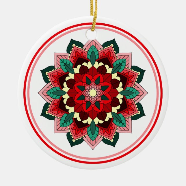 Mandala Pattern 02 in red Ceramic Ornament (Front)