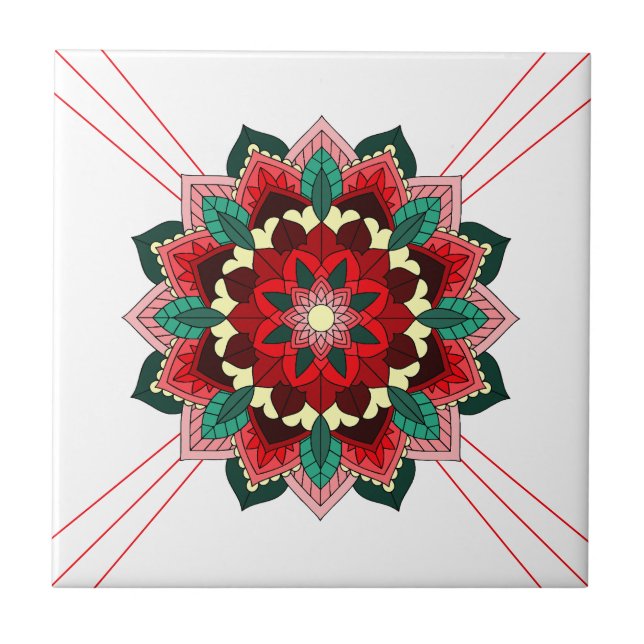 Mandala Pattern 02 in red Ceramic Tile (Front)