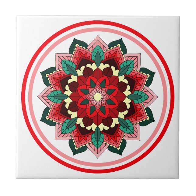 Mandala Pattern 02 in red Ceramic Tile (Front)