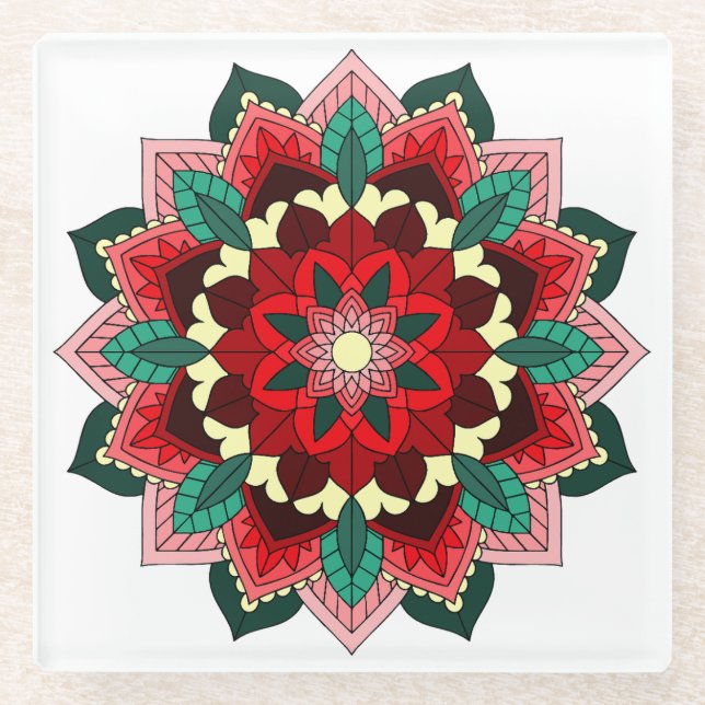Mandala Pattern 02 in red Glass Coaster (Front)