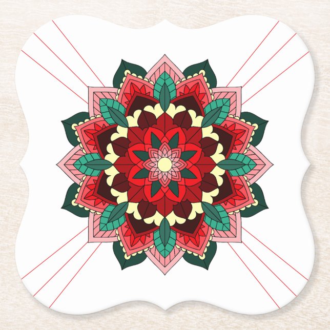 Mandala Pattern 02 in red Paper Coaster (Front)