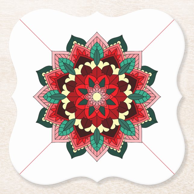 Mandala Pattern 02 in red Paper Coaster (Front)