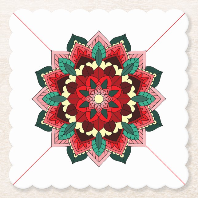 Mandala Pattern 02 in red Paper Coaster (Front)