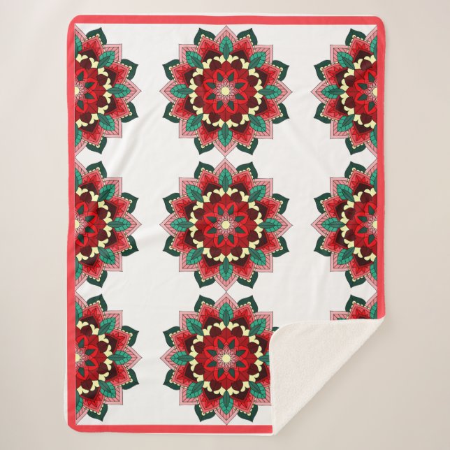 Mandala Pattern 02 in red Sherpa Blanket (Front)